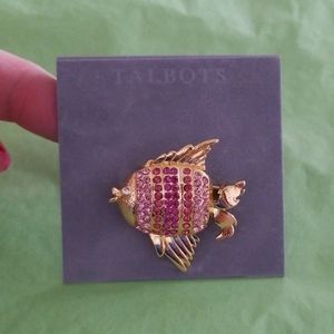 Fish Brooch bt Talbots with Pink Stones & a CZ Eye